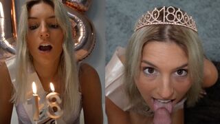 18 éves egyetemista csaj születésnapját orális élvezettel és arcra fröcsköléssel ünnepli